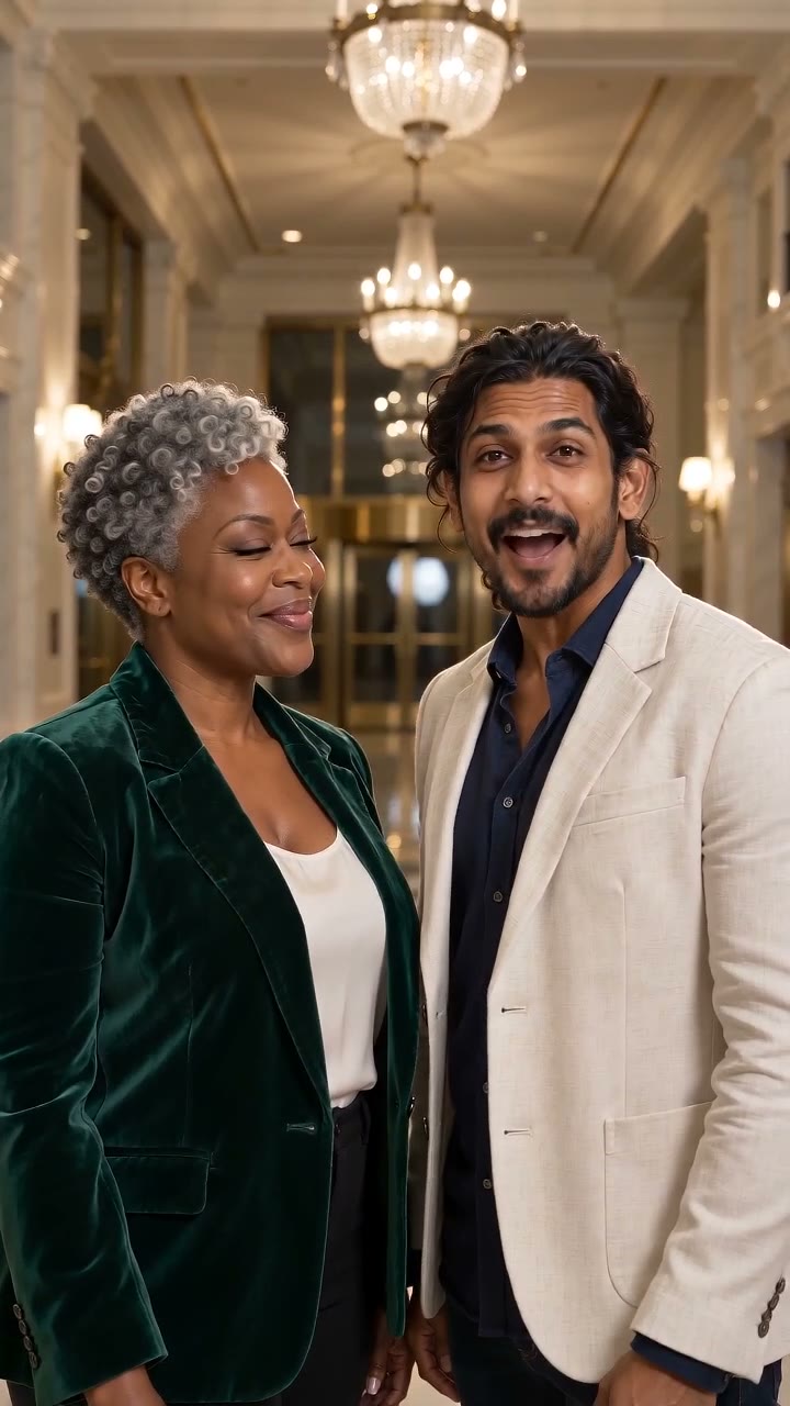 Fiktives Duo in einem generierten Luxuslobby-Video